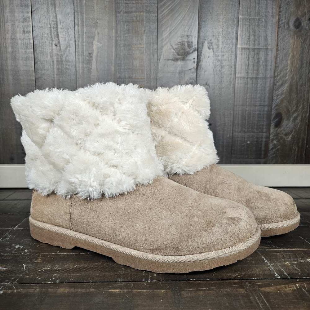 Makalu California Womens Sz 9.5 Tan Faux Suede Leather Fur Lined Boots‎ Faux Fur